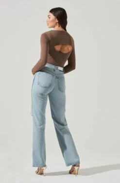 Long Sleeve Cutout Front Bodysuit -Astr The Label Shop AT17141 BROWN 3