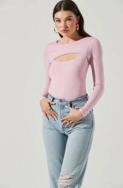 Long Sleeve Cutout Front Bodysuit -Astr The Label Shop AT17141 PINK 3