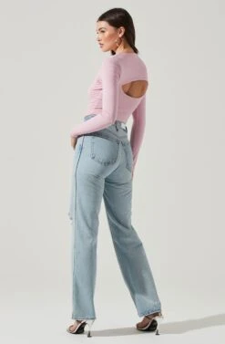 Long Sleeve Cutout Front Bodysuit -Astr The Label Shop AT17141 PINK 6