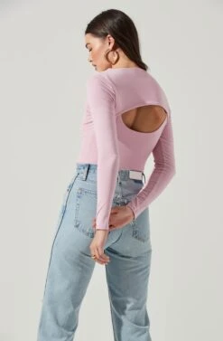 Long Sleeve Cutout Front Bodysuit -Astr The Label Shop AT17141 PINK 7