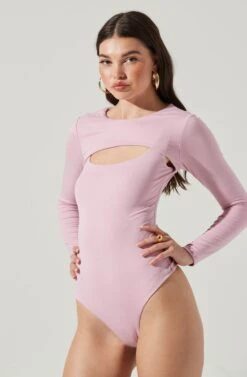 Long Sleeve Cutout Front Bodysuit -Astr The Label Shop AT17141 PINK 8
