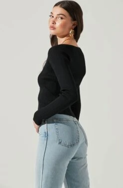 Long Sleeve V Neck Cardigan 25 Long Sleeve V Neck Cardigan -Astr The Label Shop AT17171 BLACK 6