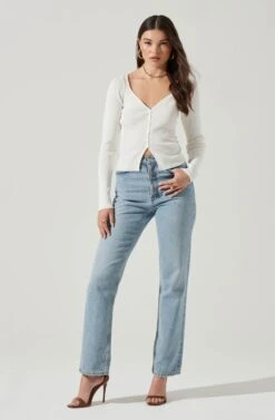 Long Sleeve V Neck Cardigan 31 Long Sleeve V Neck Cardigan -Astr The Label Shop AT17171 WHITE 1