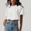 Short Sleeve Shoulder Cutout Tie Neck Top -Astr The Label Shop AT17199 WHITE 0938