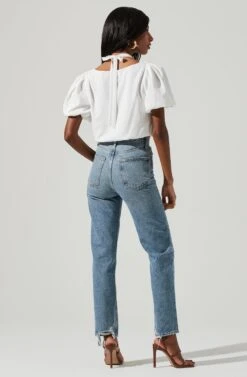 Short Sleeve Shoulder Cutout Tie Neck Top -Astr The Label Shop AT17199 WHITE 0943