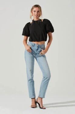 Short Sleeve Shoulder Cutout Tie Neck Top -Astr The Label Shop AT17199 BLACK 1469