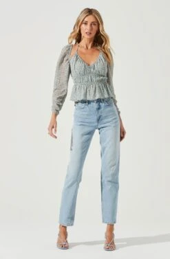 Floral Long Sleeve Shoulder Cutout Tie Neck Top 15 Floral Long Sleeve Shoulder Cutout Tie Neck Top -Astr The Label Shop AT17205 BLUECORALDITSY 2