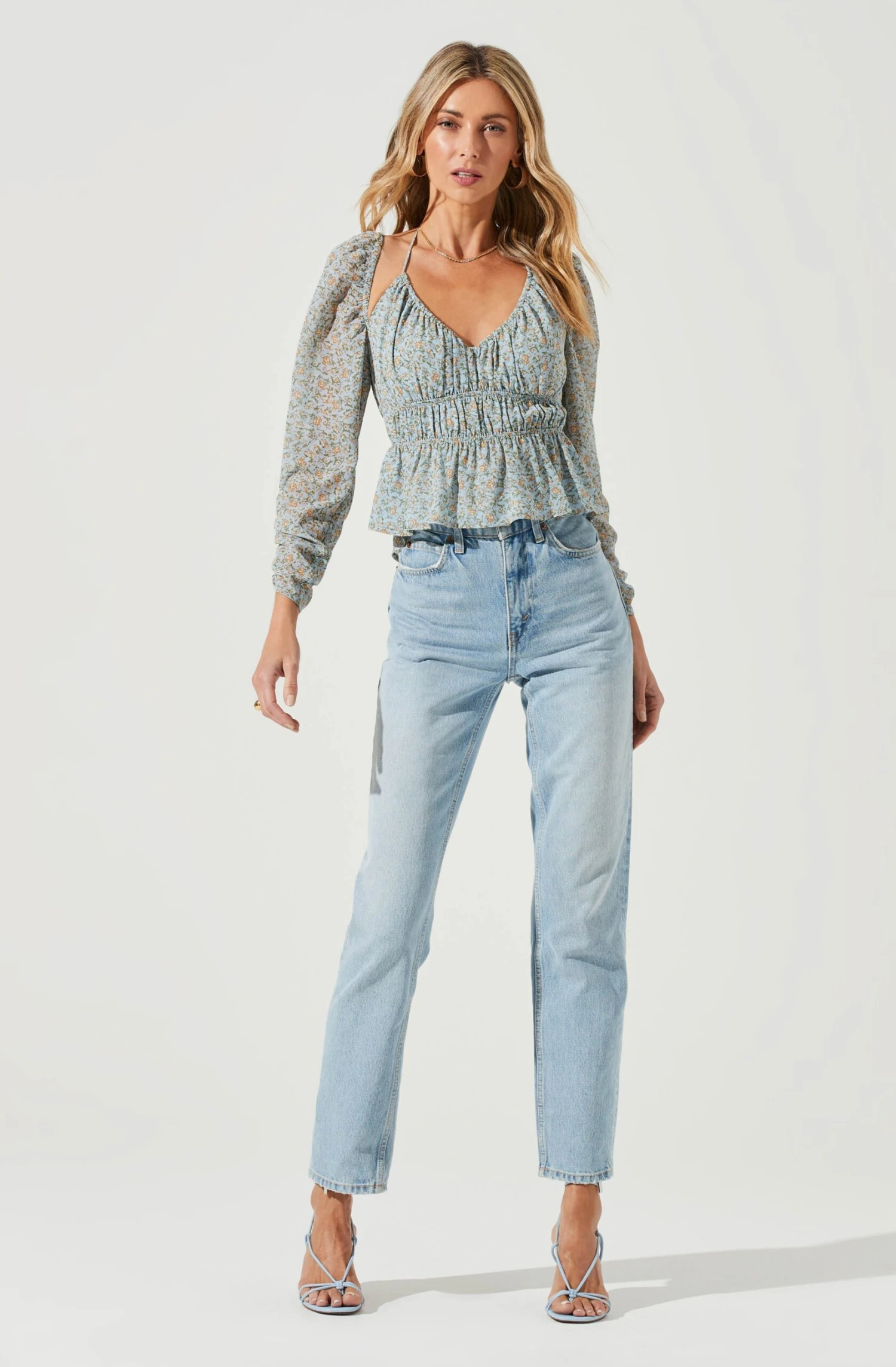 Floral Long Sleeve Shoulder Cutout Tie Neck Top 6 Floral Long Sleeve Shoulder Cutout Tie Neck Top - Image 4