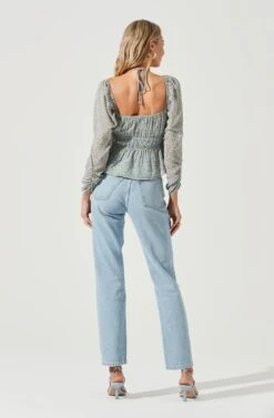 Floral Long Sleeve Shoulder Cutout Tie Neck Top 16 Floral Long Sleeve Shoulder Cutout Tie Neck Top -Astr The Label Shop AT17205 BLUECORALDITSY 5