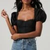 Cupped Short Puff Sleeve Hook And Eye Top -Astr The Label Shop AT17230B BLACK 1027