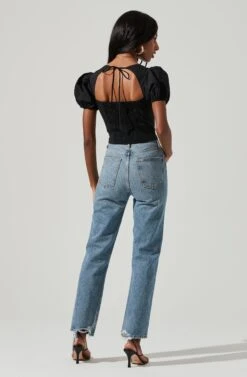 Cupped Short Puff Sleeve Hook And Eye Top -Astr The Label Shop AT17230B BLACK 1030