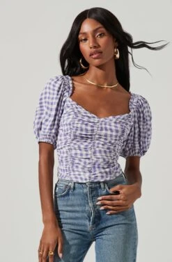 Ruched Short Puff Sleeve Top