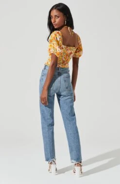 Tie Neck Floral Cut Out Puff Sleeve Top -Astr The Label Shop AT17253 ORANGELILACFLORAL 6