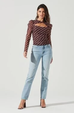 Demi Geometric Cutout Long Sleeve Top -Astr The Label Shop AT17312 WINE PINKGEO 0925 3