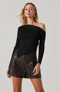 Off Shoulder Ribbed Knit Sweater