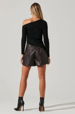 Off Shoulder Ribbed Knit Sweater -Astr The Label Shop AT17433A BLACK 4