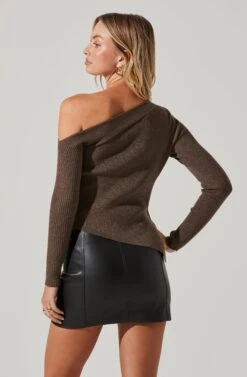 Off Shoulder Ribbed Knit Sweater -Astr The Label Shop AT17433A MOCHA 4