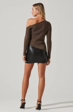 Off Shoulder Ribbed Knit Sweater -Astr The Label Shop AT17433A MOCHA 5