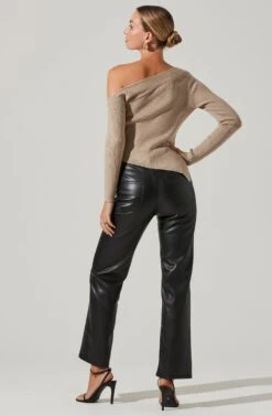 Off Shoulder Ribbed Knit Sweater -Astr The Label Shop AT17433A OATMEAL 4