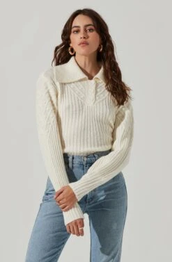 Button Polo Sweater -Astr The Label Shop AT17435 CREAM 4