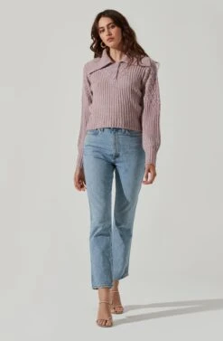 Button Polo Sweater -Astr The Label Shop AT17435 LILAC 2