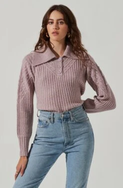 Button Polo Sweater -Astr The Label Shop AT17435 LILAC 3
