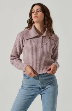 Button Polo Sweater -Astr The Label Shop AT17435 LILAC 4