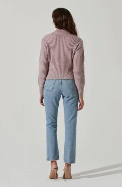 Button Polo Sweater -Astr The Label Shop AT17435 LILAC 6