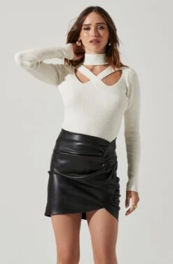 Antonella Mock Neck Cutout Sweater -Astr The Label Shop AT17464 WHITE 2