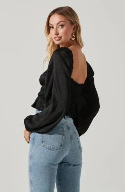 Rowan Satin Peplum Hem Long Sleeve Top -Astr The Label Shop AT17542 BLACK 5