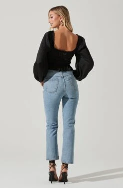 Rowan Satin Peplum Hem Long Sleeve Top -Astr The Label Shop AT17542 BLACK 6