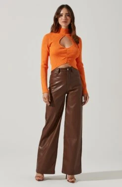Elia Mock Neck Cutout Sweater -Astr The Label Shop AT17545 ORANGE 1