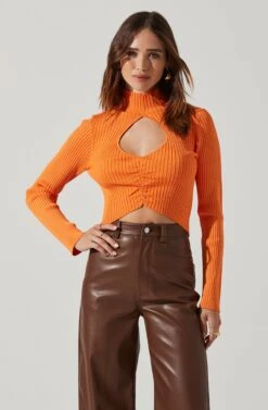 Elia Mock Neck Cutout Sweater -Astr The Label Shop AT17545 ORANGE 2