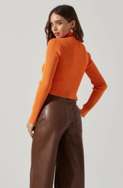 Elia Mock Neck Cutout Sweater -Astr The Label Shop AT17545 ORANGE 4
