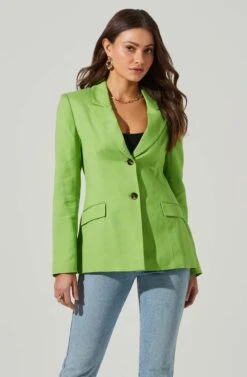 Fitted Buttoned Blazer -Astr The Label Shop AT17557 LIME 3