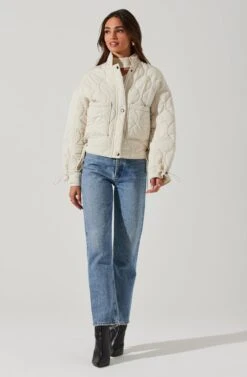 Dalia Quilted Cinched Jacket -Astr The Label Shop AT17586 EGGSHELL 2
