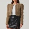 Lucia Quilted Cropped Puff Sleeve Jacket -Astr The Label Shop AT17627 LIGHTOLIVE 2