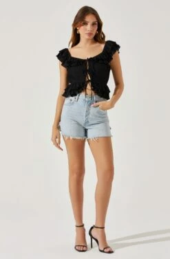 Tiered Ruffle Sleeve Tie Front Top -Astr The Label Shop AT17687 BLACK 1