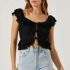 Tiered Ruffle Sleeve Tie Front Top
