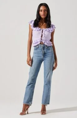Tiered Ruffle Sleeve Tie Front Top -Astr The Label Shop AT17687 LAVENDER 1