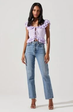 Tiered Ruffle Sleeve Tie Front Top -Astr The Label Shop AT17687 LAVENDER 2