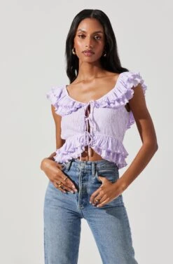 Tiered Ruffle Sleeve Tie Front Top -Astr The Label Shop AT17687 LAVENDER 3