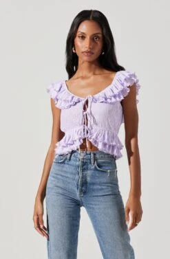 Tiered Ruffle Sleeve Tie Front Top -Astr The Label Shop AT17687 LAVENDER 4