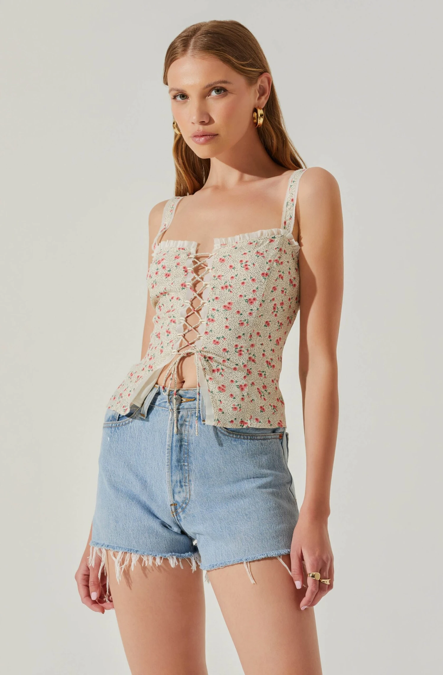 Lace Up Floral Cami Top 5 Lace Up Floral Cami Top - Image 3