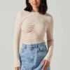 Center Ruched Long Sleeve Top 1 Center Ruched Long Sleeve Top -Astr The Label Shop AT17923 CREAM 1