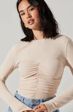 Center Ruched Long Sleeve Top -Astr The Label Shop AT17923 CREAM 3