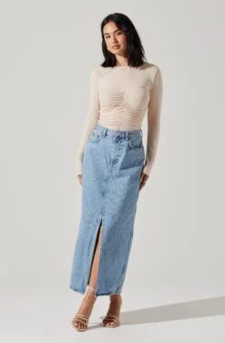 Center Ruched Long Sleeve Top -Astr The Label Shop AT17923 CREAM 4