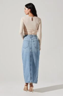 Center Ruched Long Sleeve Top -Astr The Label Shop AT17923 CREAM 5