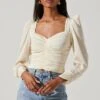 Long Sleeve Ruched Puff Sleeve Top -Astr The Label Shop AT17932YS CREAM 1