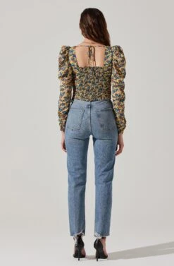 Long Sleeve Floral Ruched Top -Astr The Label Shop AT17932 ORANGEBLACKDITSY 5